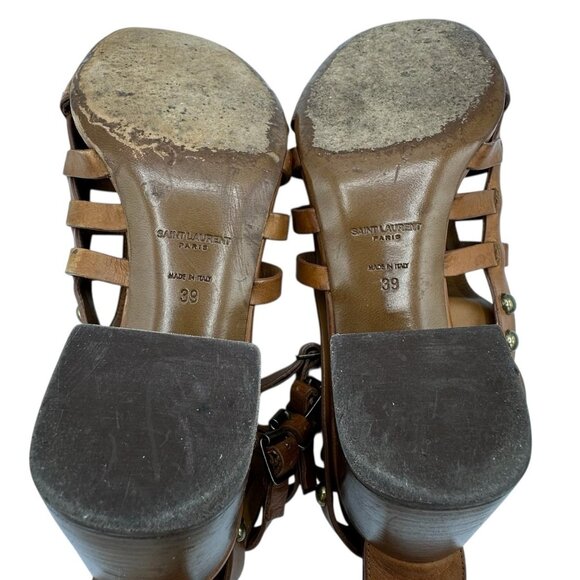 Saint Laurent Studded Leather Gladiator Wedge Sandals Size 39 - Picture 9 of 13